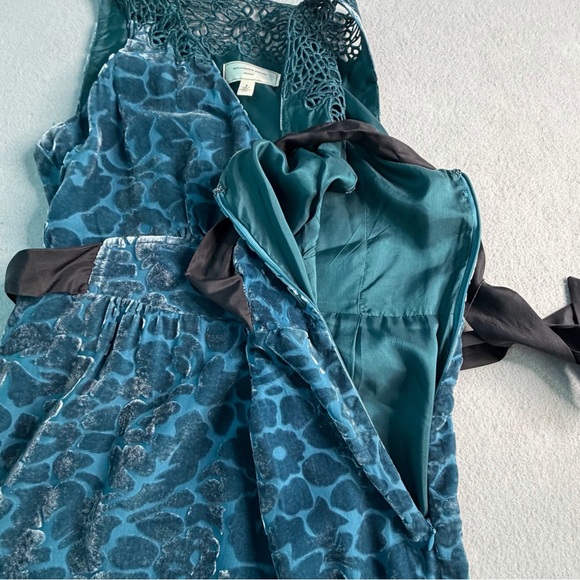 ANTHROPOLOGIE MOULINETTE SOEURS VELVET DRESS SIZE 4 TEAL BURNOUT FLORAL COQUETTE - Picture 10 of 10